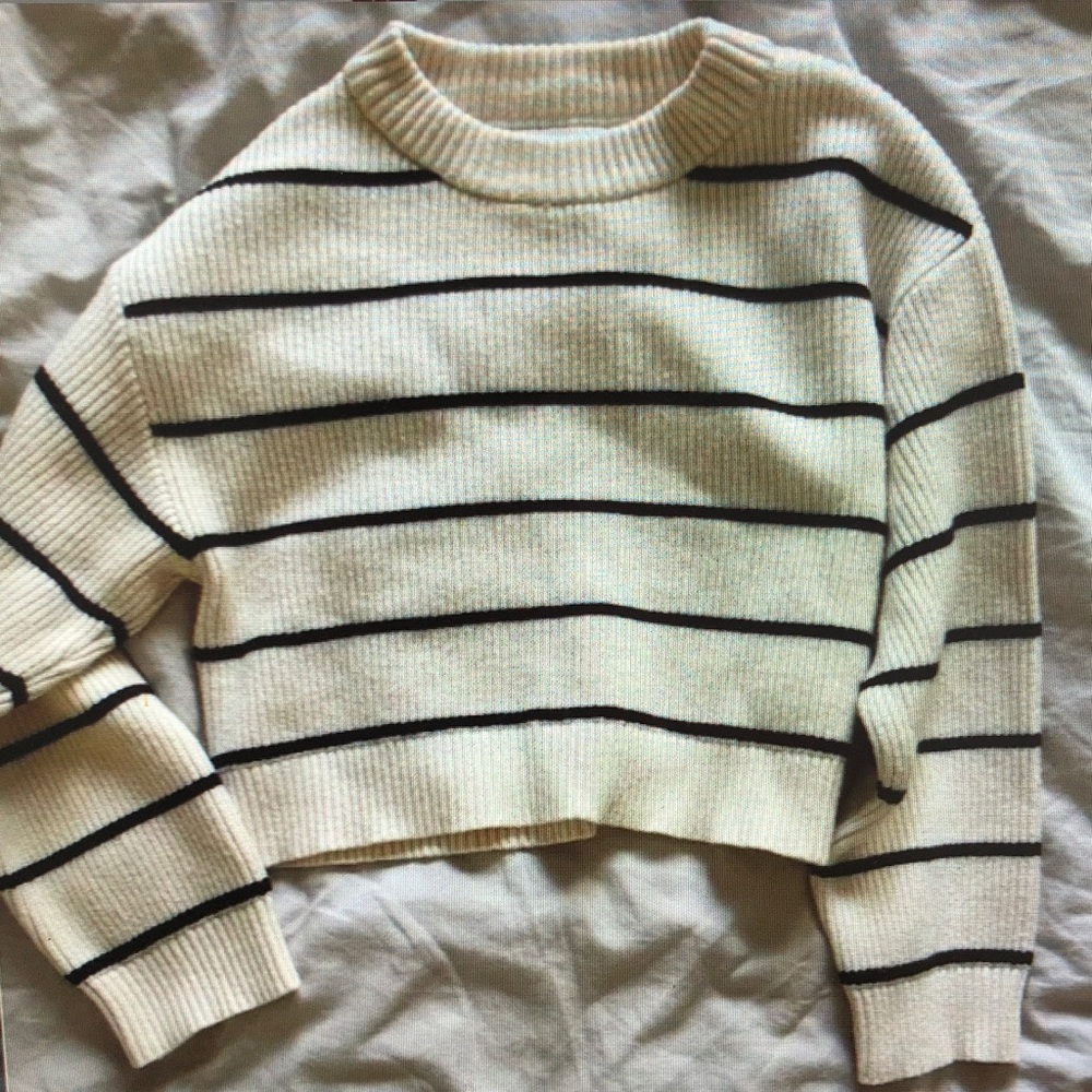 Zara Cream and Black Striped Sweater